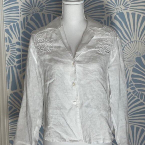 Madewell White Linen Resort Long-Sleeve Eyelet Shirt Size XS - Picture 3 of 12